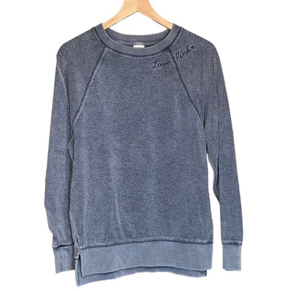 (A55) PINK by Victoria Secret Fuzzy Knit Crewneck Pullover Sweatshirt Blue, M - Picture 2 of 9